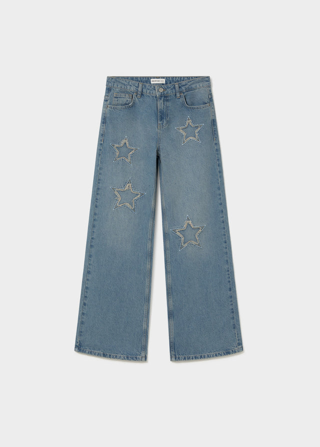 Jeans met sterpatch en rafels