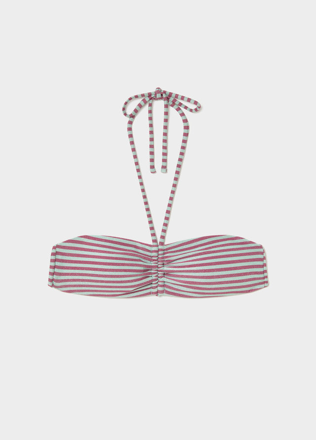 Knotted bandeau top metallic thread stripes