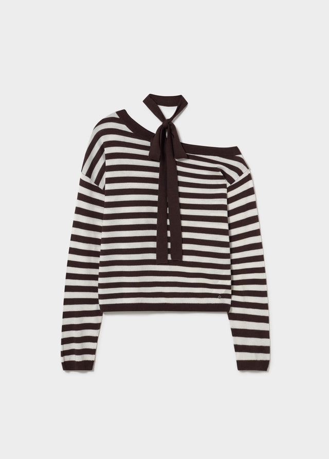 Asymmetrical striped choker sweater