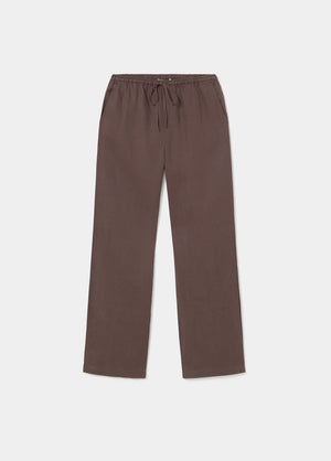 Pants with linen waist detail