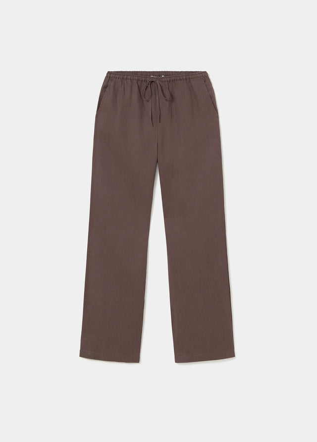 Pants with linen waist detail