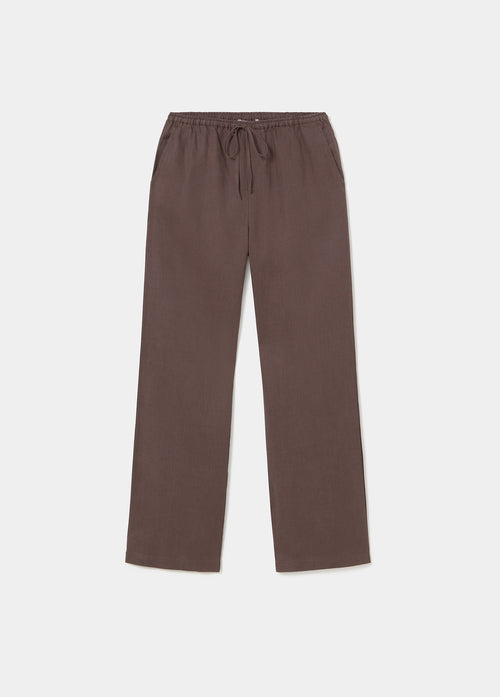 Pants with linen waist detail