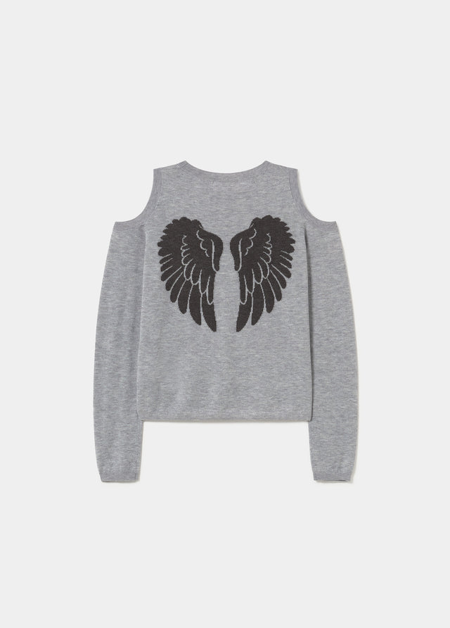 Shoulder cut-out sweater with back wings