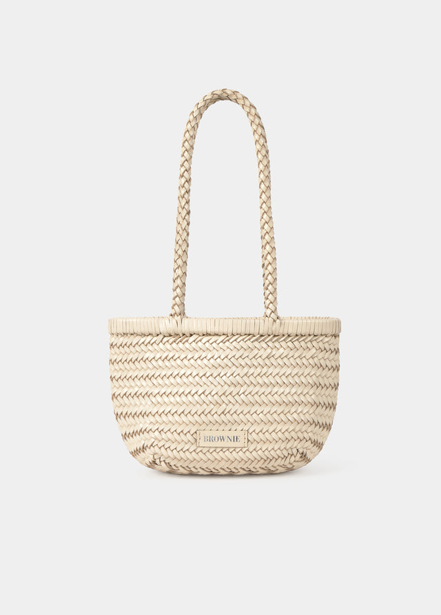 Small braided leather shopper