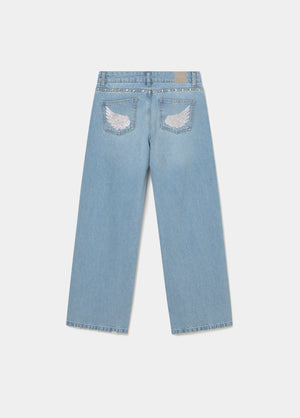 Low-rise jeans with glitter wings