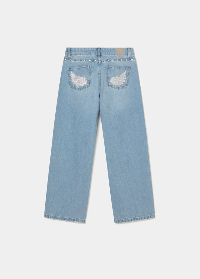 Jeans tiro bajo alas glitter