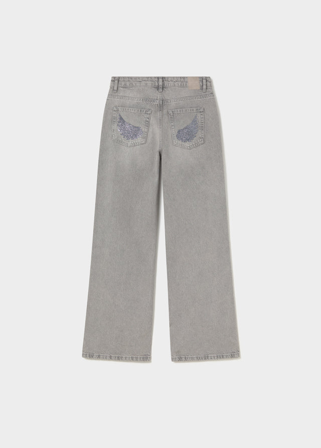 Rechte jeans met glinsterende vleugels