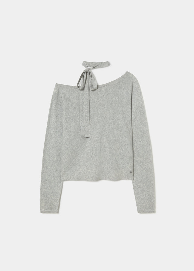Dropped shoulder choker sweater
