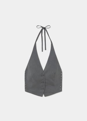 Linen halter top with studs