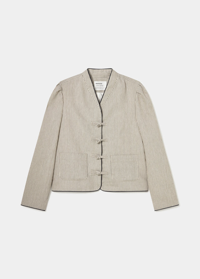 Mao collar jacket with stripes