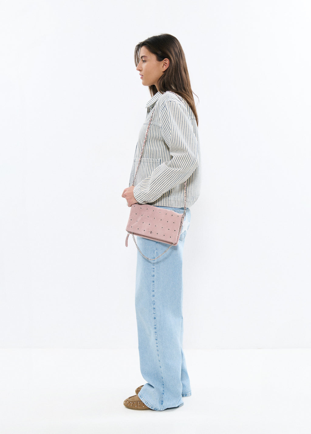 Leather eyelet flap bag