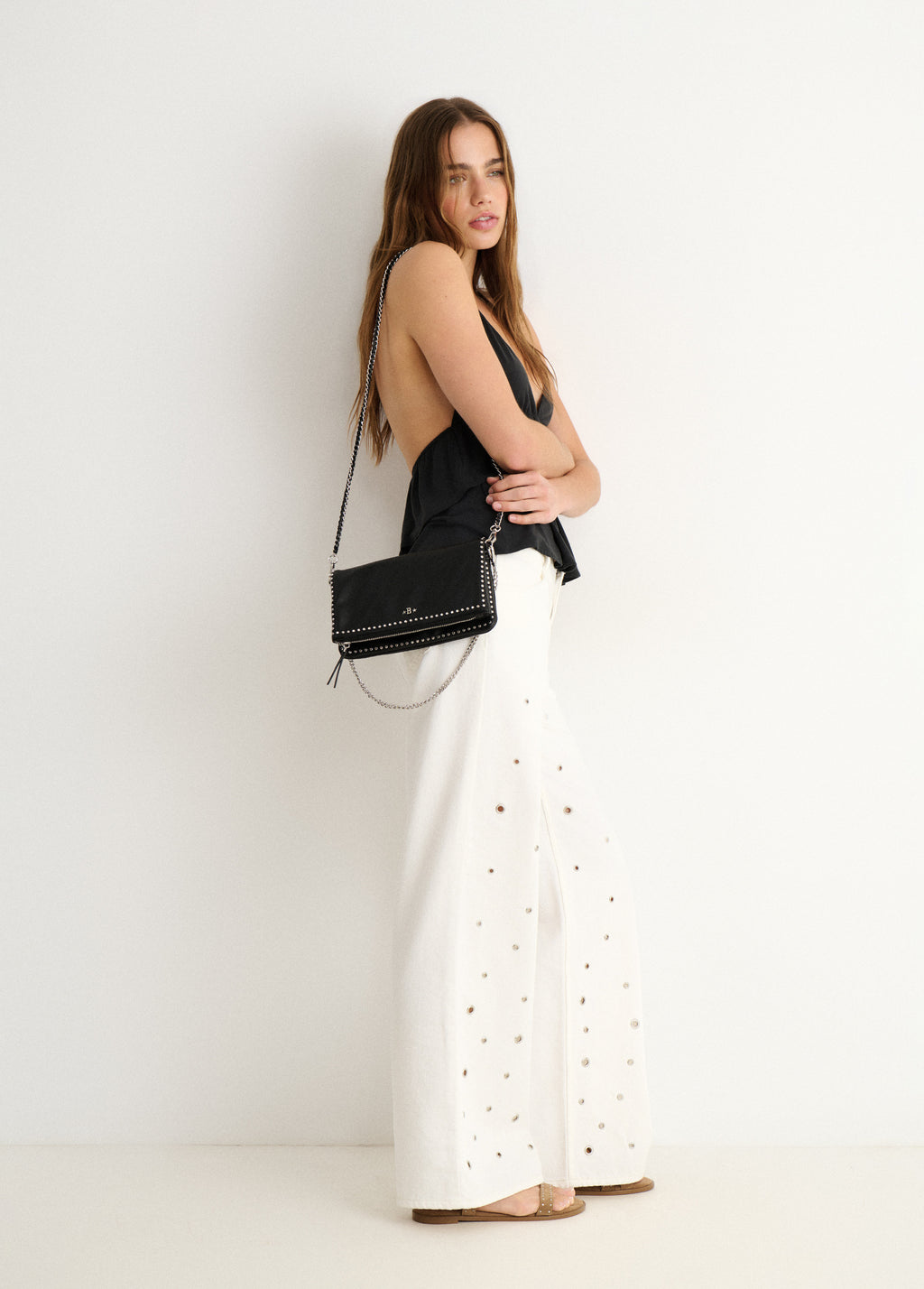 Studded flap bag