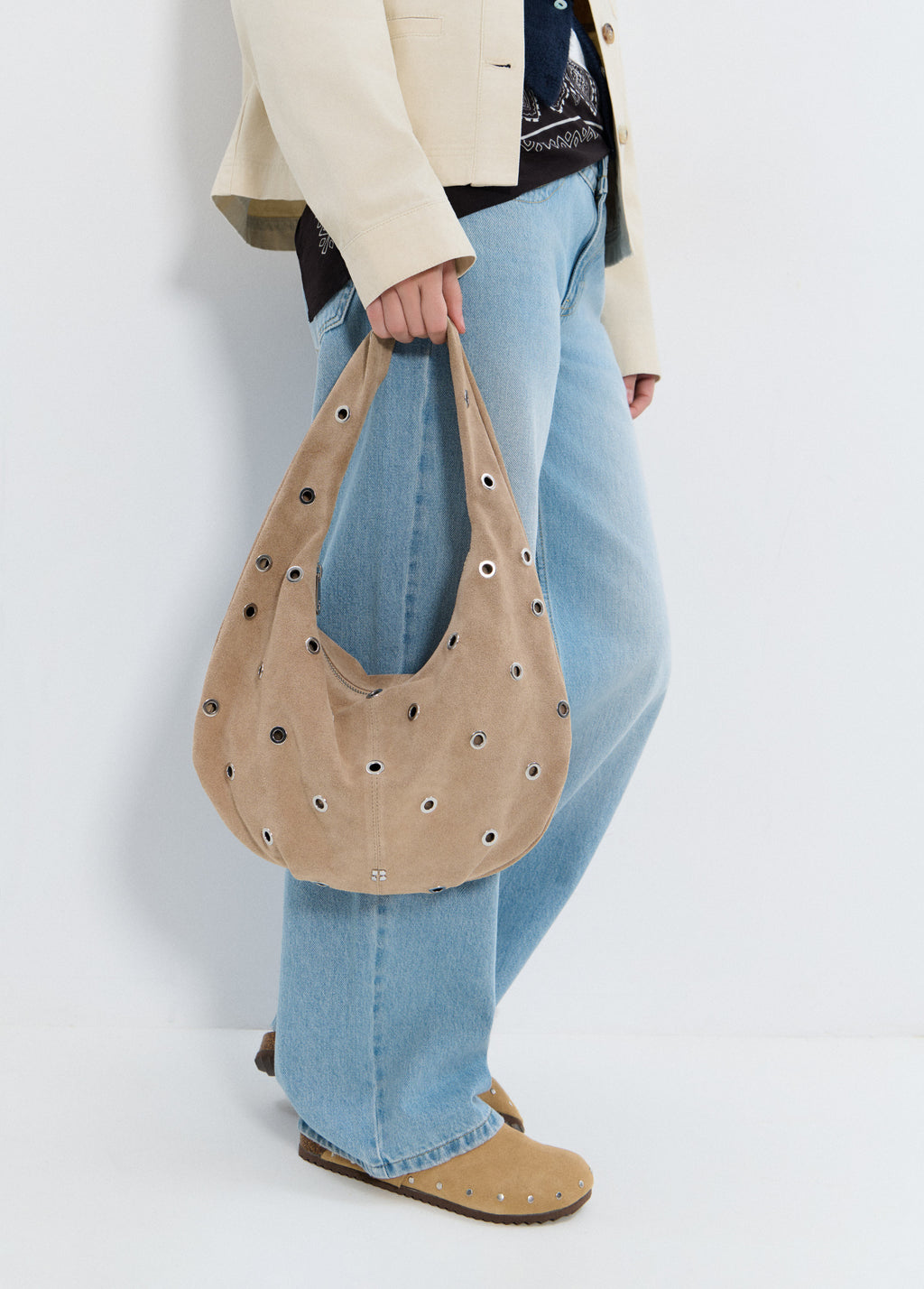 Large leather studded bag