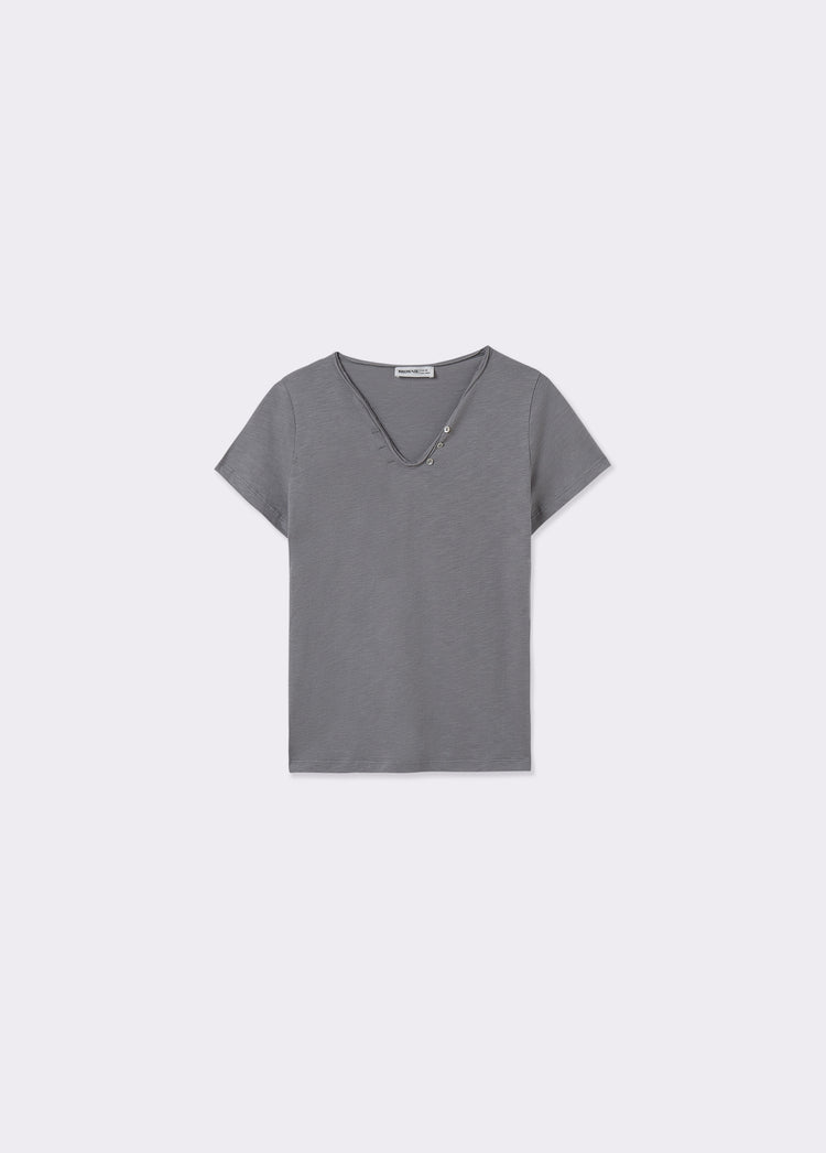 T-shirt de algodão com botões