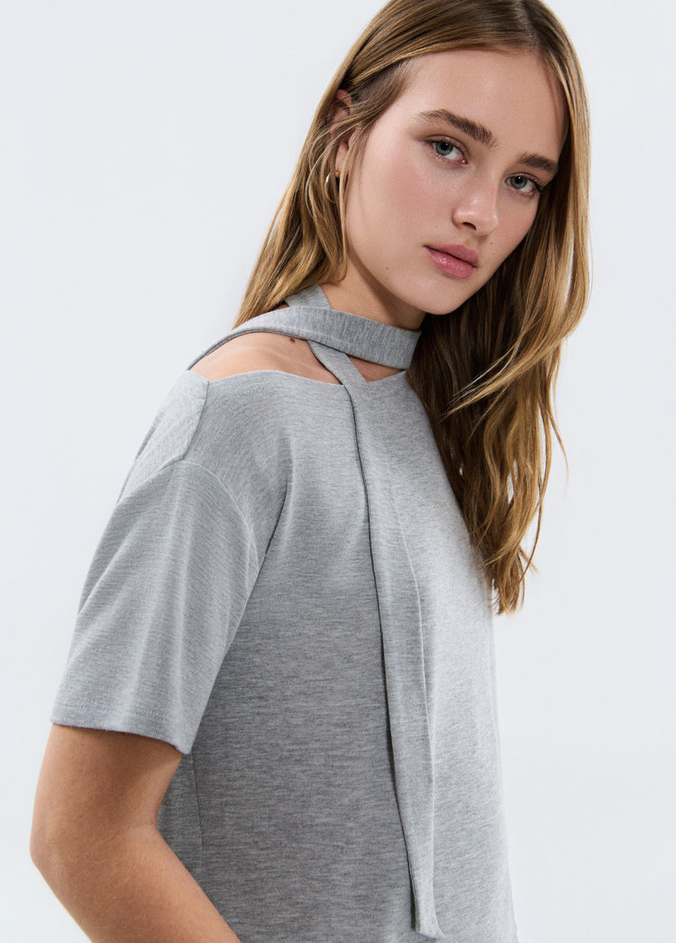 Asymmetric scarf t-shirt