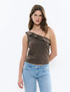 Asymmetrisches T-Shirt mit Volant