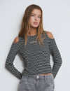 Striped T-shirt with shoulder cut-out