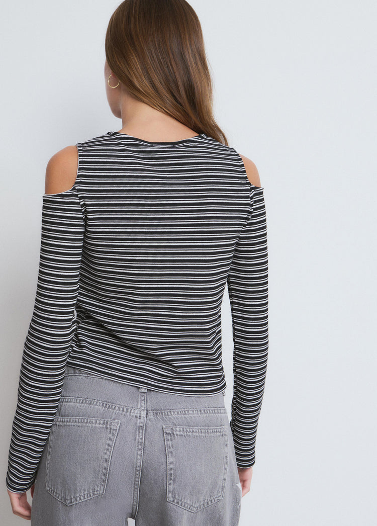 Striped T-shirt with shoulder cut-out