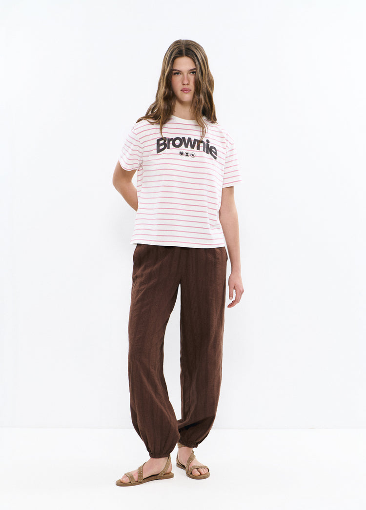 Printed woven stripe t-shirt