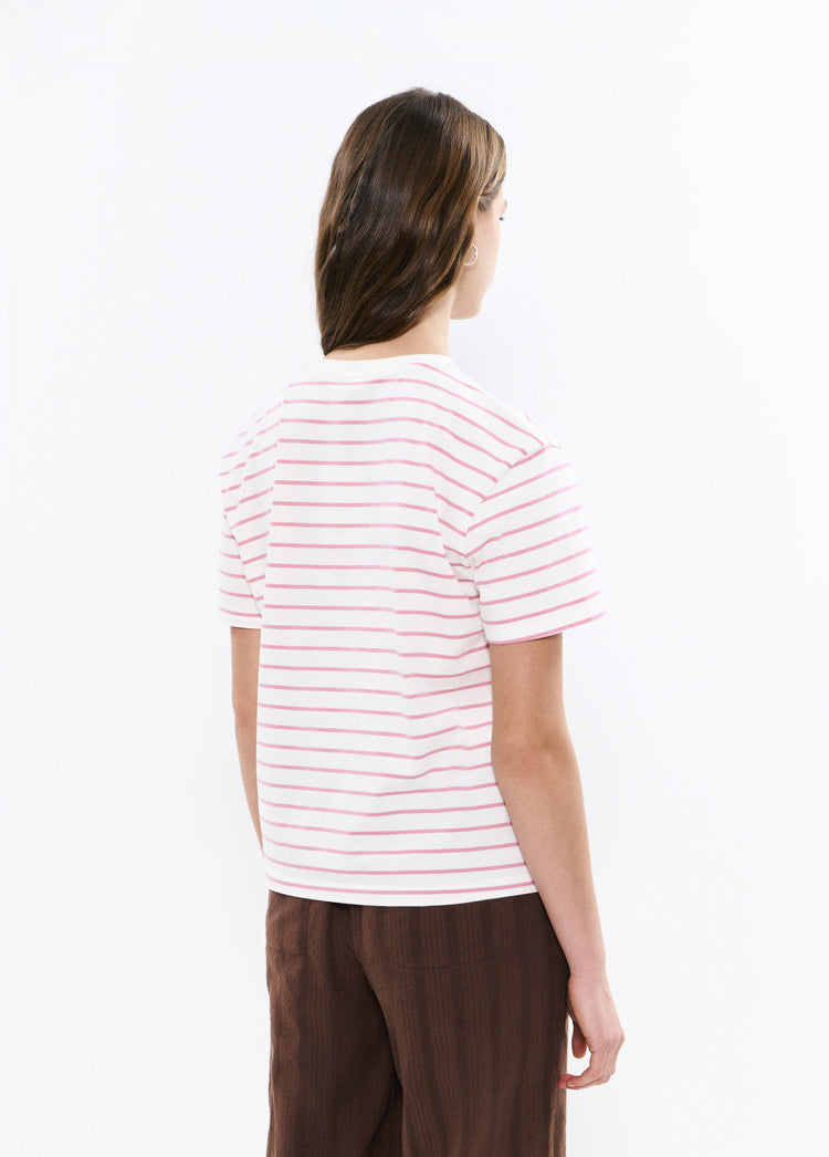 Printed woven stripe t-shirt