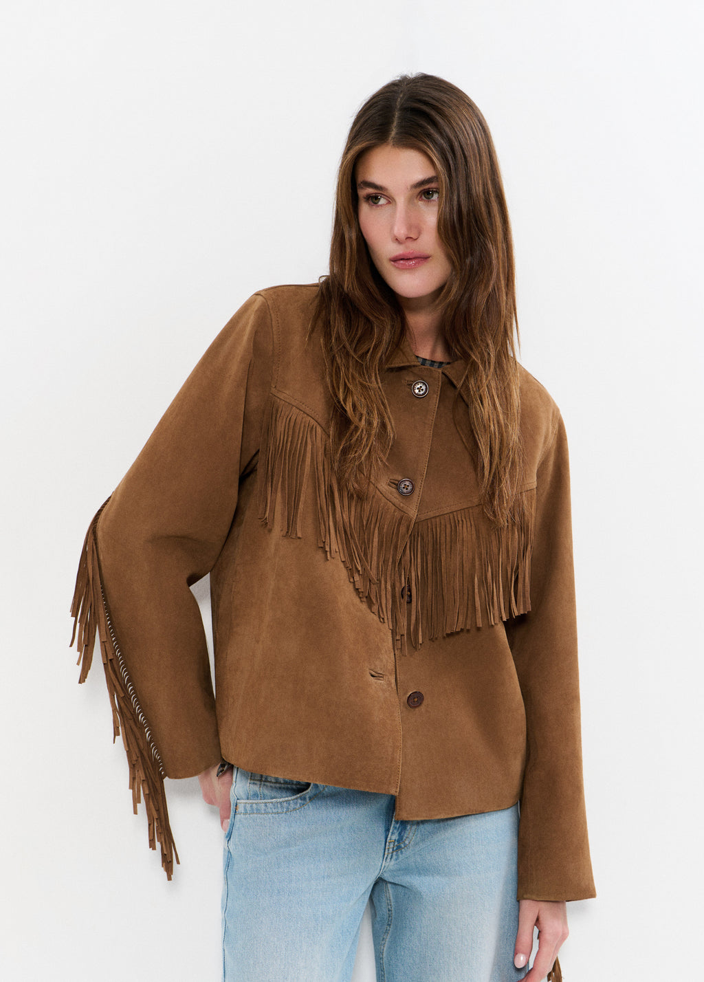 Suede leather jacket with fringes