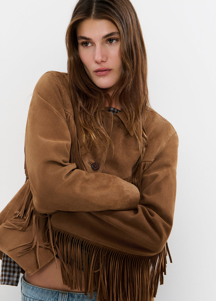 Suede leather jacket with fringes