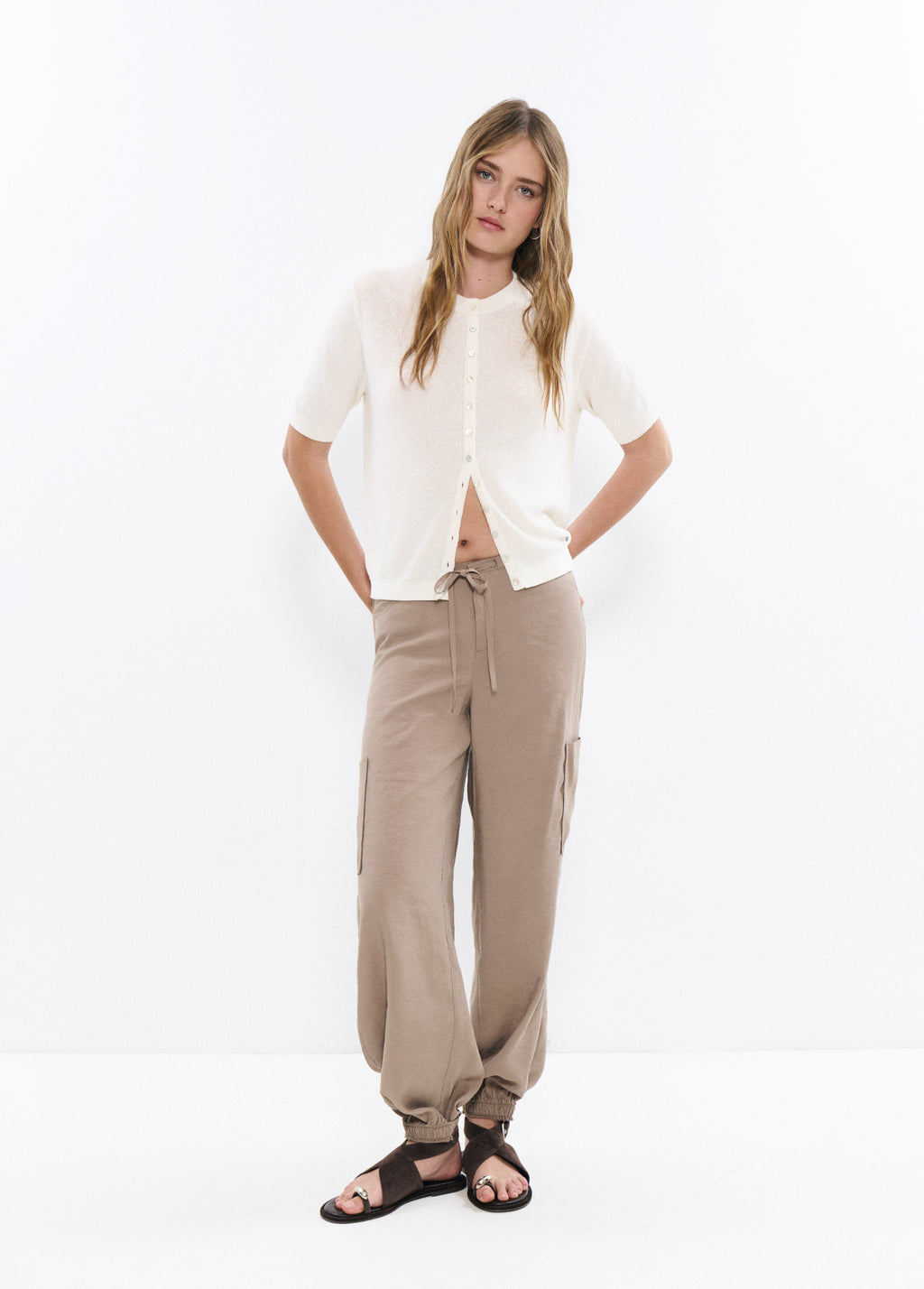 Short sleeve button knit jacket