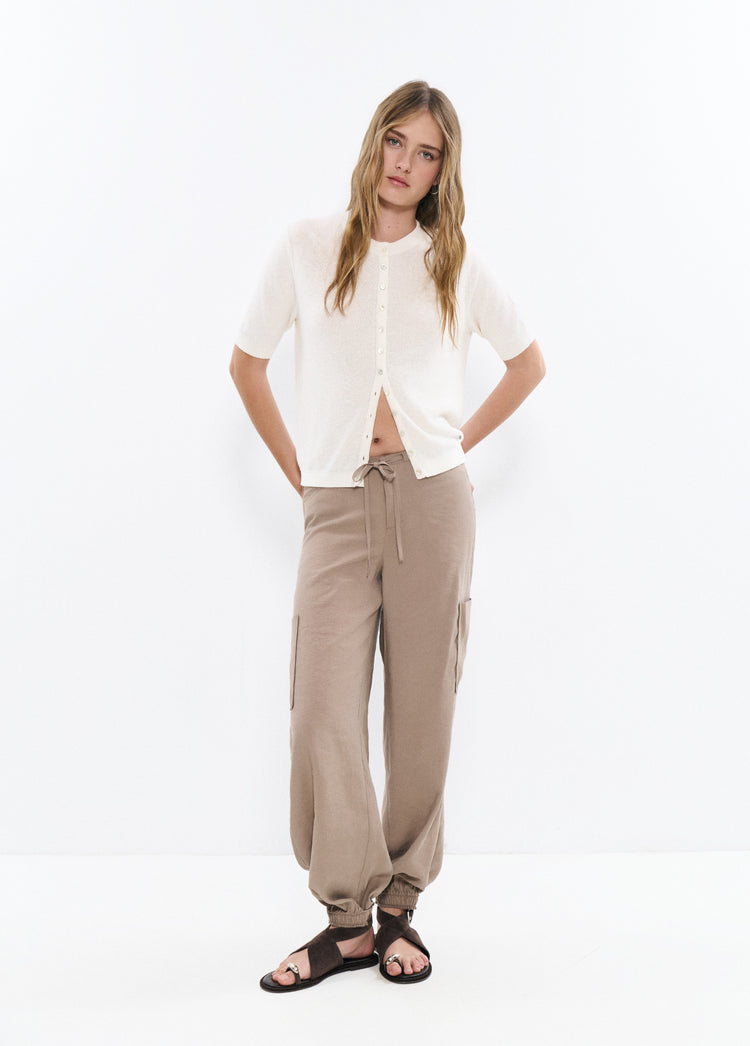 Short sleeve button knit jacket