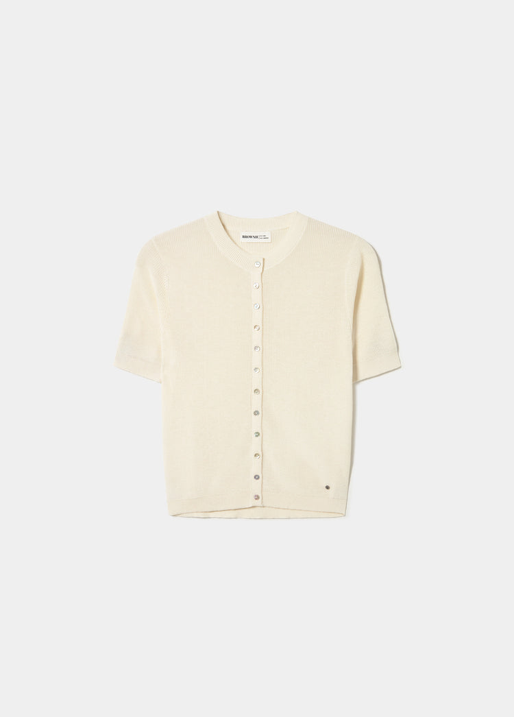 Short sleeve button knit jacket