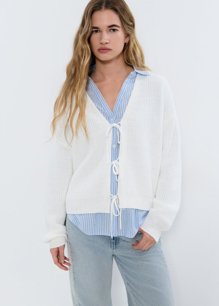 Knit jacket with bows