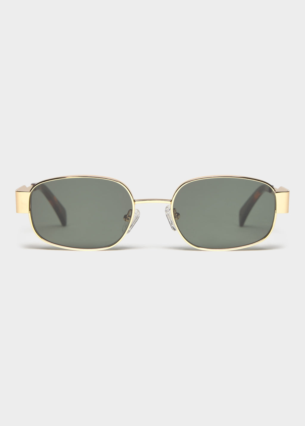Gafas de sol de montura dorada con lentes grises vistas de frente