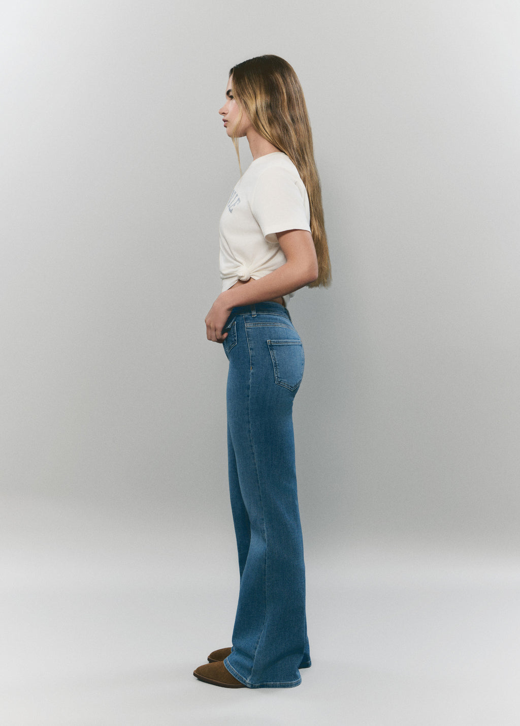 Jeans met wijde pijpen en voorzakken