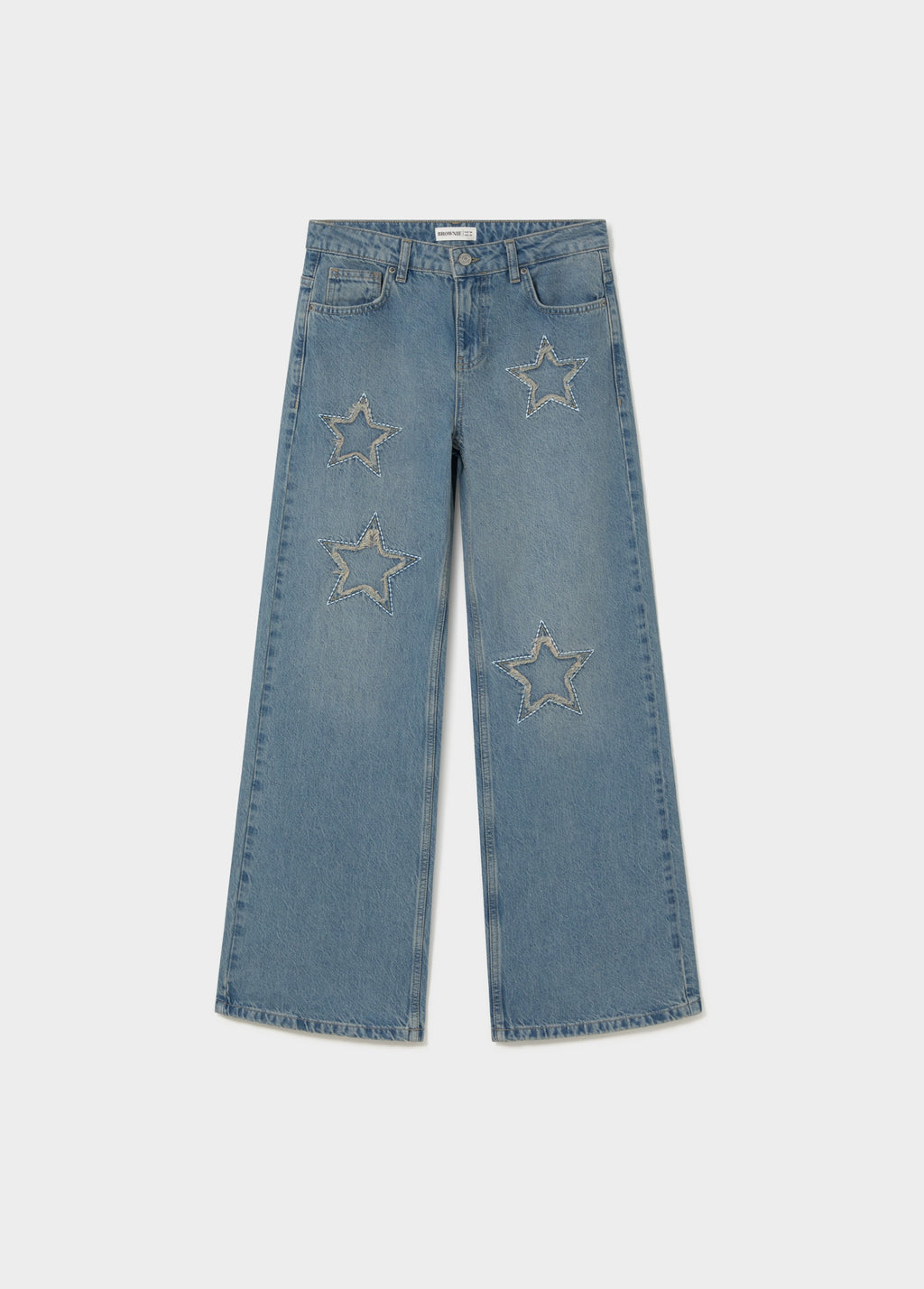 Jeans met sterpatch en rafels
