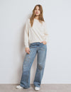 Jeans met sterpatch en rafels