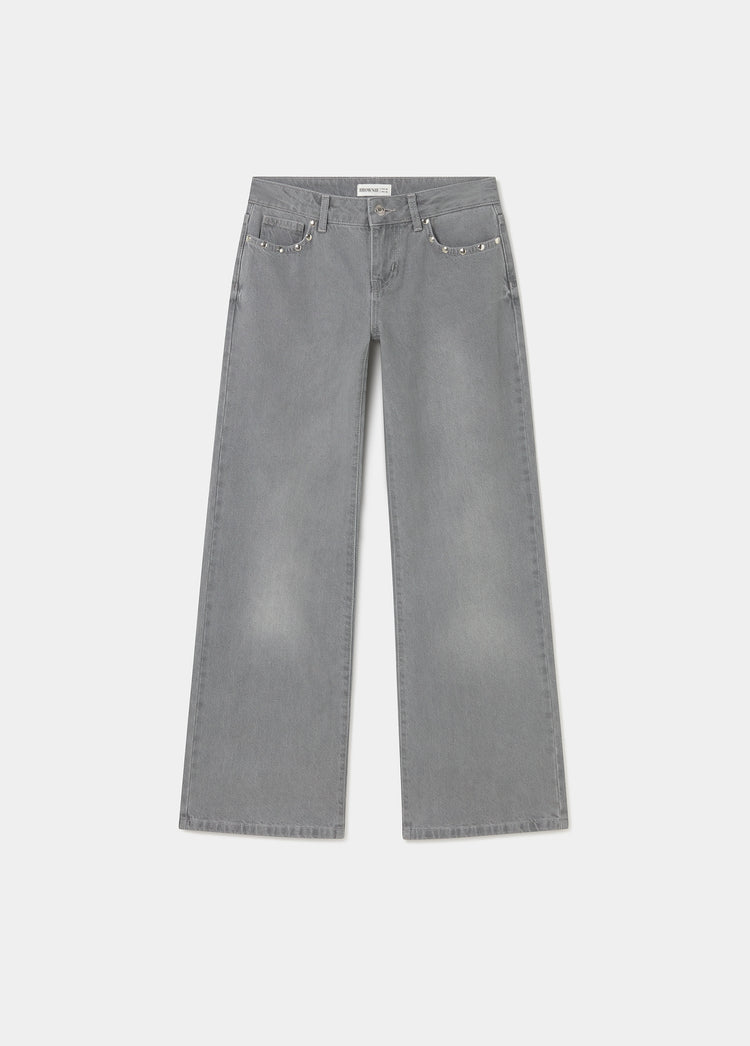 Jeans met lage taille, geborduurde vleugels en studs