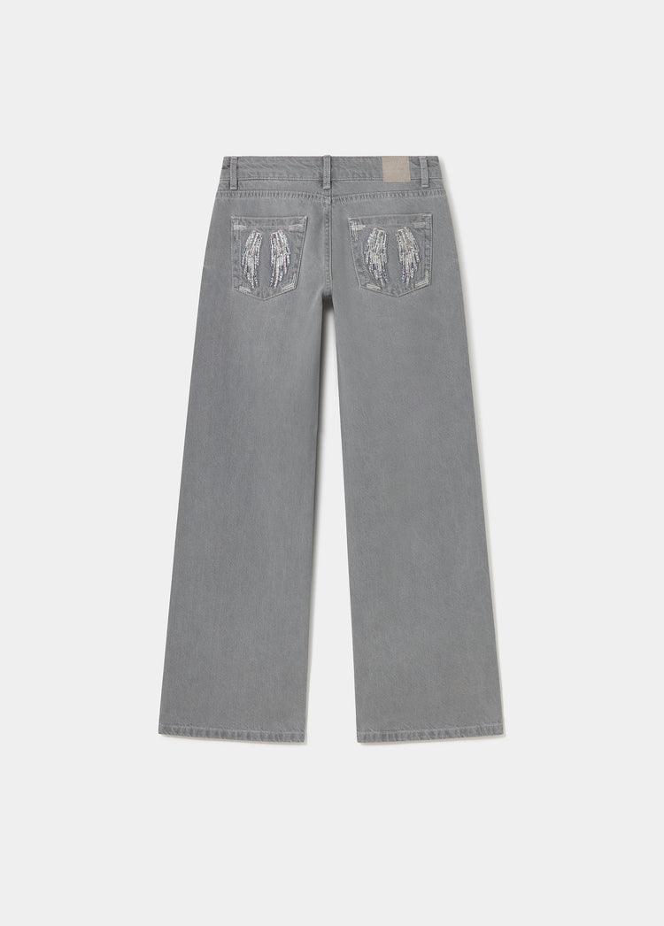 Jeans met lage taille, geborduurde vleugels en studs