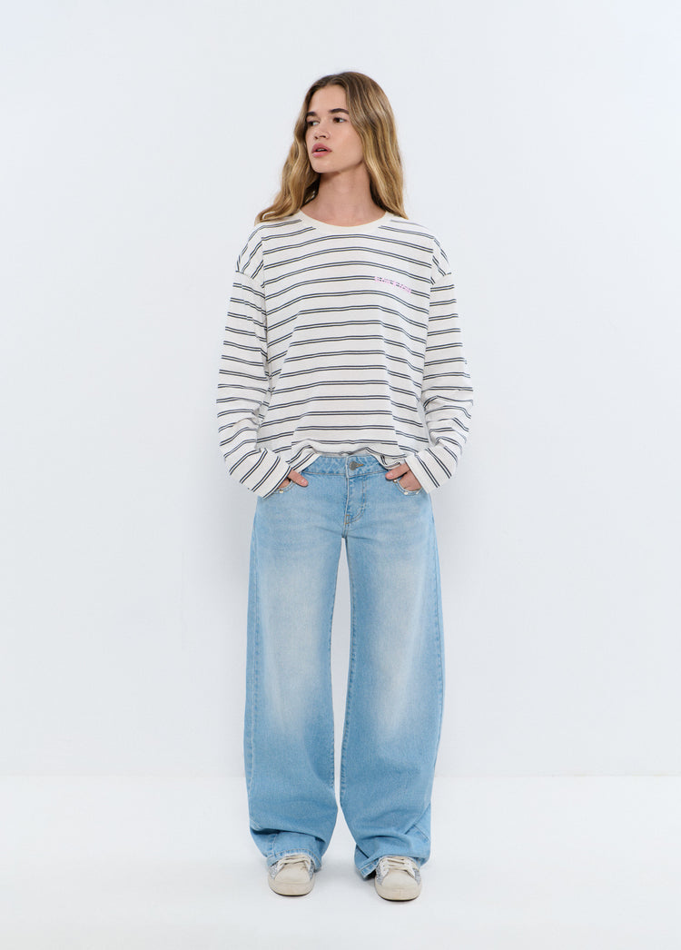 Jeans met lage taille en glittervleugels