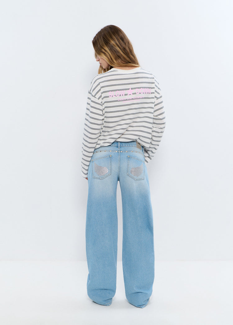 Jeans met lage taille en glittervleugels