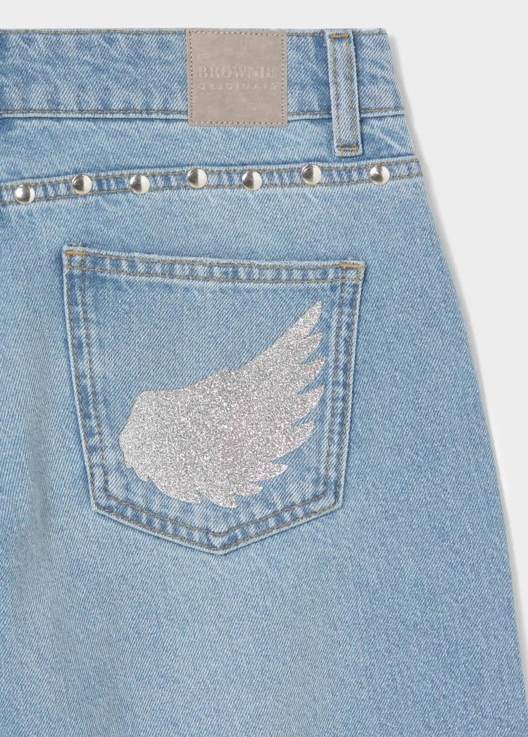 Jeans met lage taille en glittervleugels