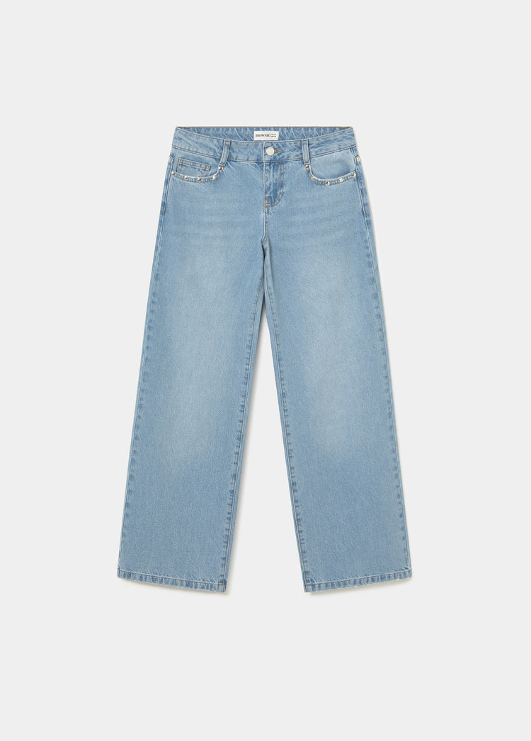 Jeans met lage taille en glittervleugels