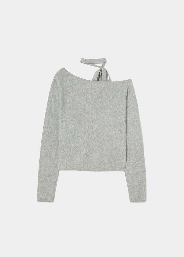Dropped shoulder choker sweater