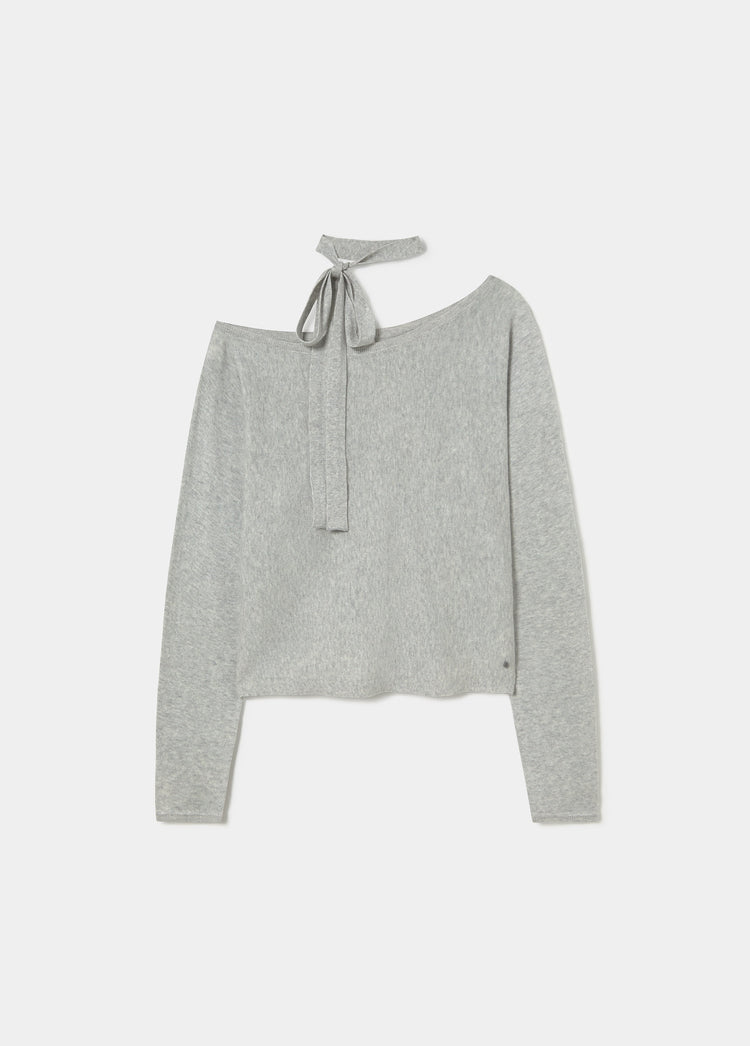 Dropped shoulder choker sweater