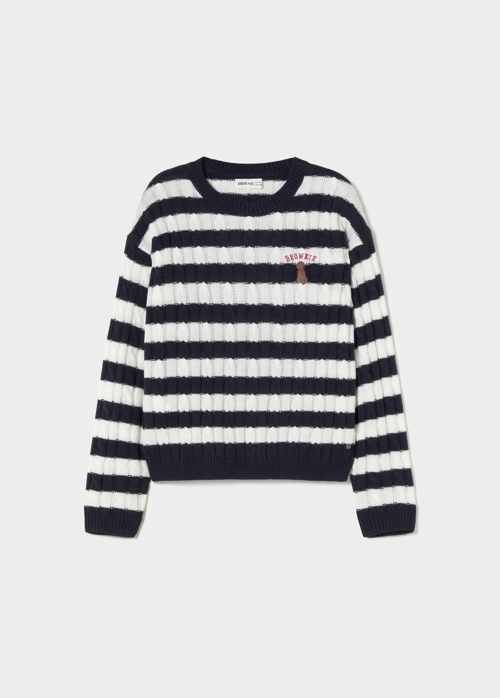 Braided striped sweater with embroidered dog