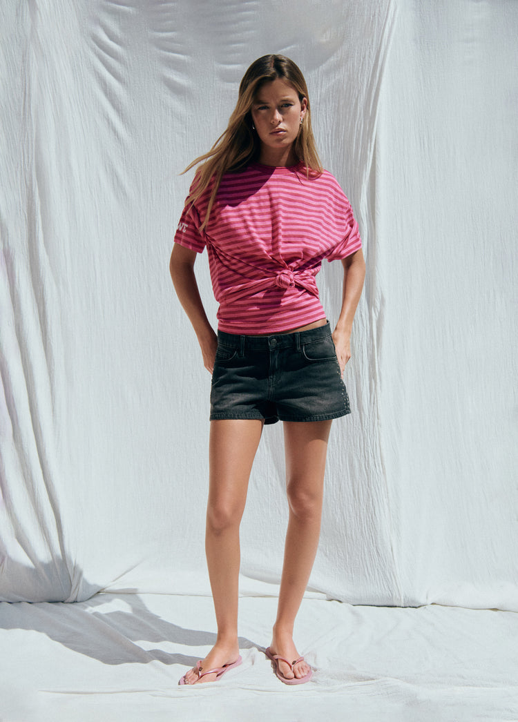 Number woven stripe t-shirt