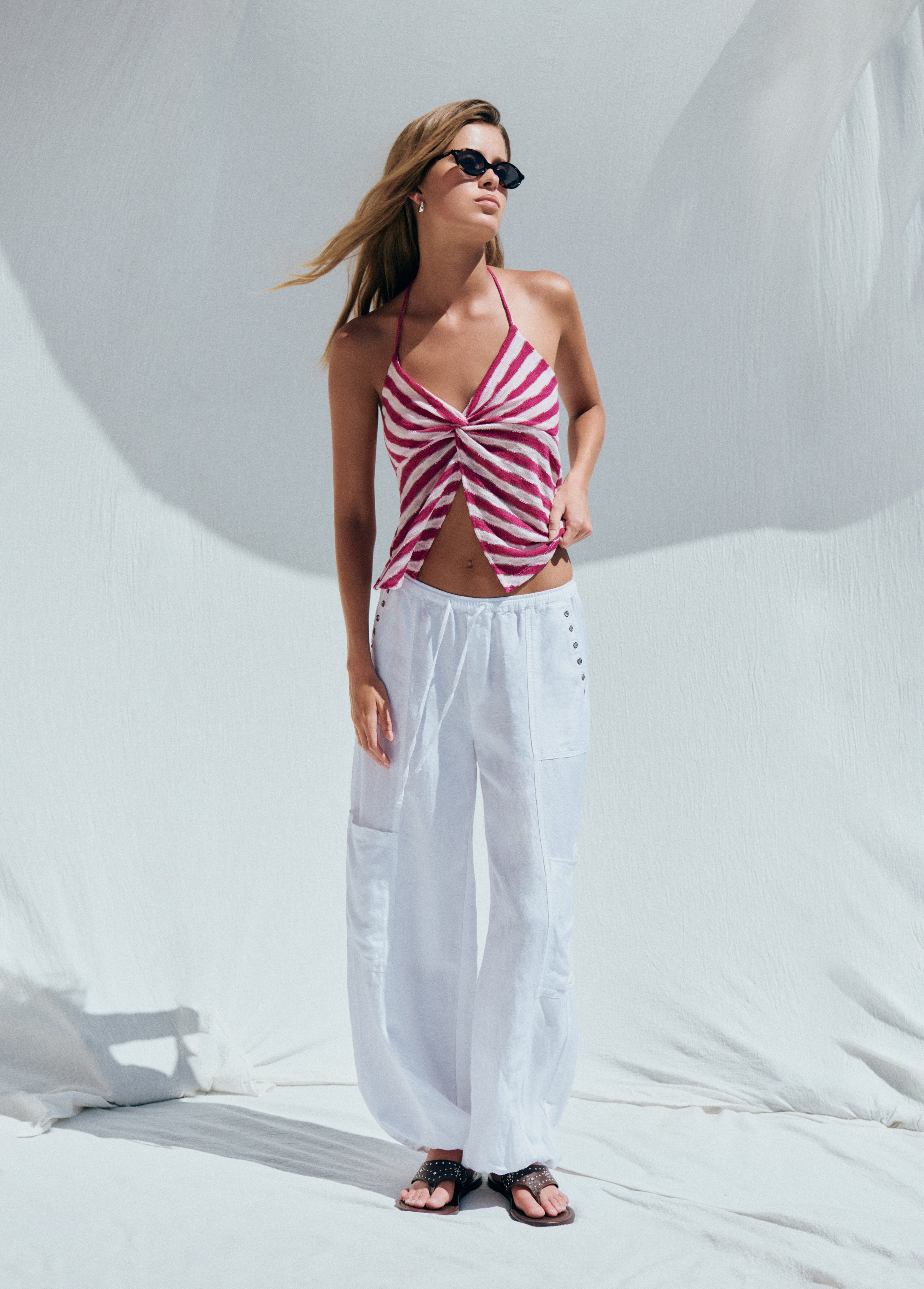 Linen harem pants with studded detail