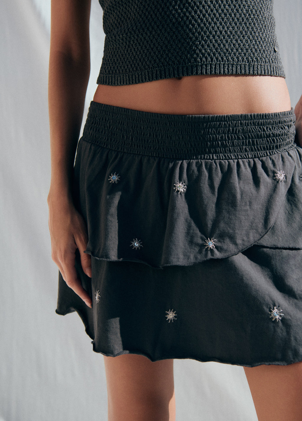 Smocked skirt with embroidery