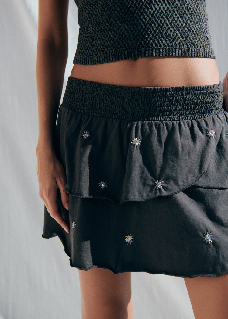 Smocked skirt with embroidery