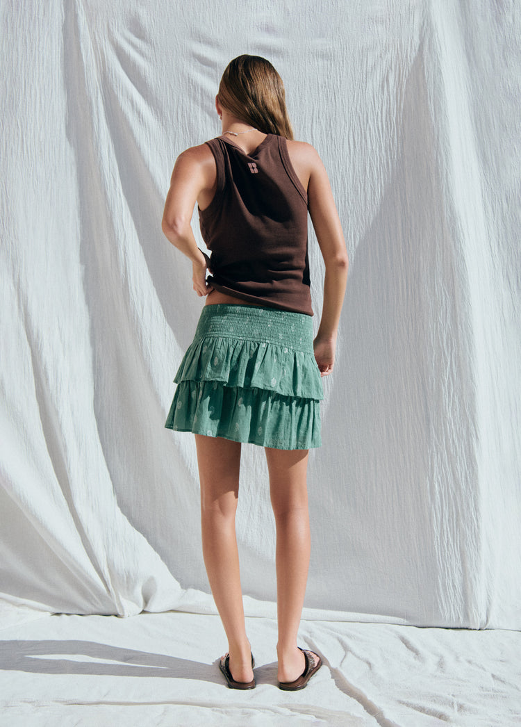 Short smocked skirt with seal print