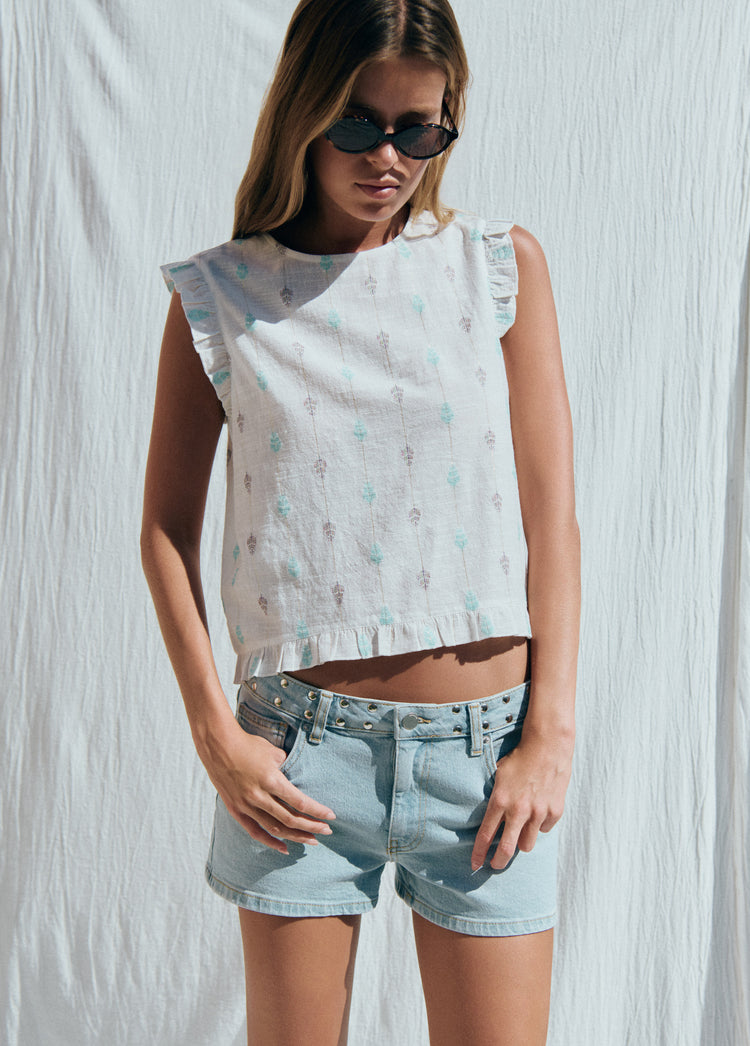 Multi-position embroidered blouse