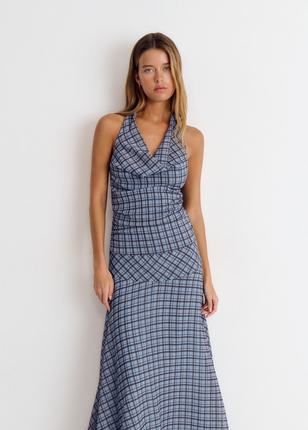 Draped checkered dress